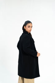 Classic One-Button Wool Coat - Black