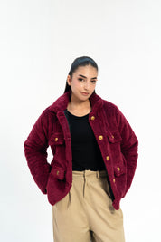 Sherpa Jacket with Button Detail - Maroon