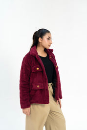 Sherpa Jacket with Button Detail - Maroon