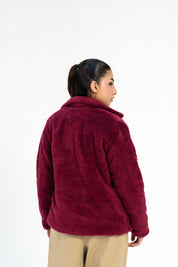 Sherpa Jacket with Button Detail - Maroon