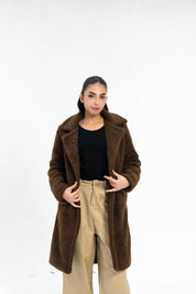 Oversized Sherpa Coat - Chocolate Brown