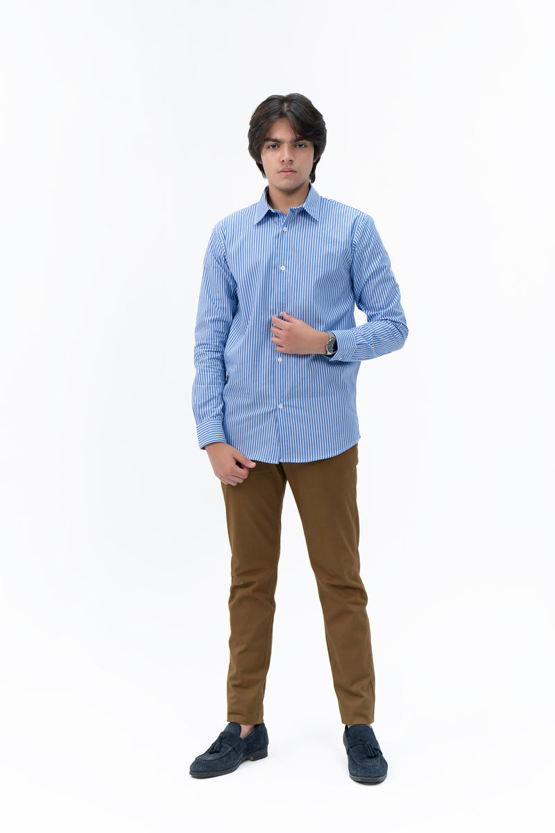 Men's Regular Fit Full Sleeve Shirt - Blue White Pinstripe