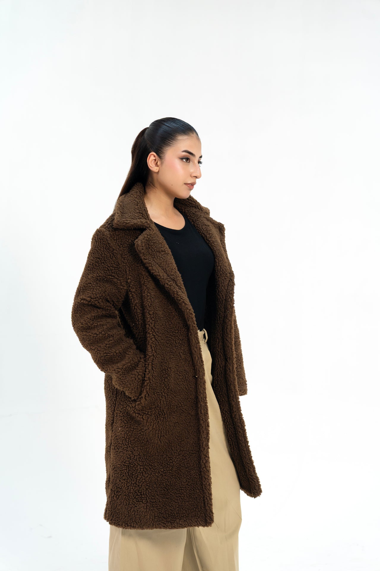 Oversized Sherpa Coat - Chocolate Brown