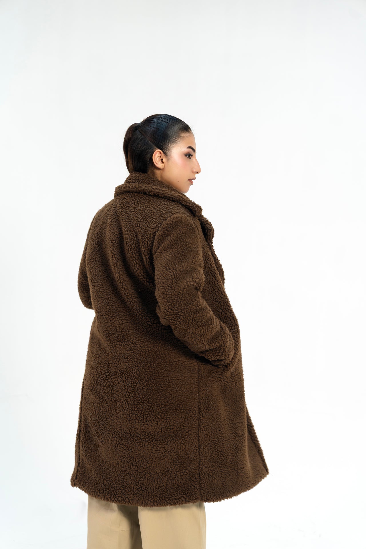 Oversized Sherpa Coat - Chocolate Brown