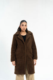 Oversized Sherpa Coat - Chocolate Brown