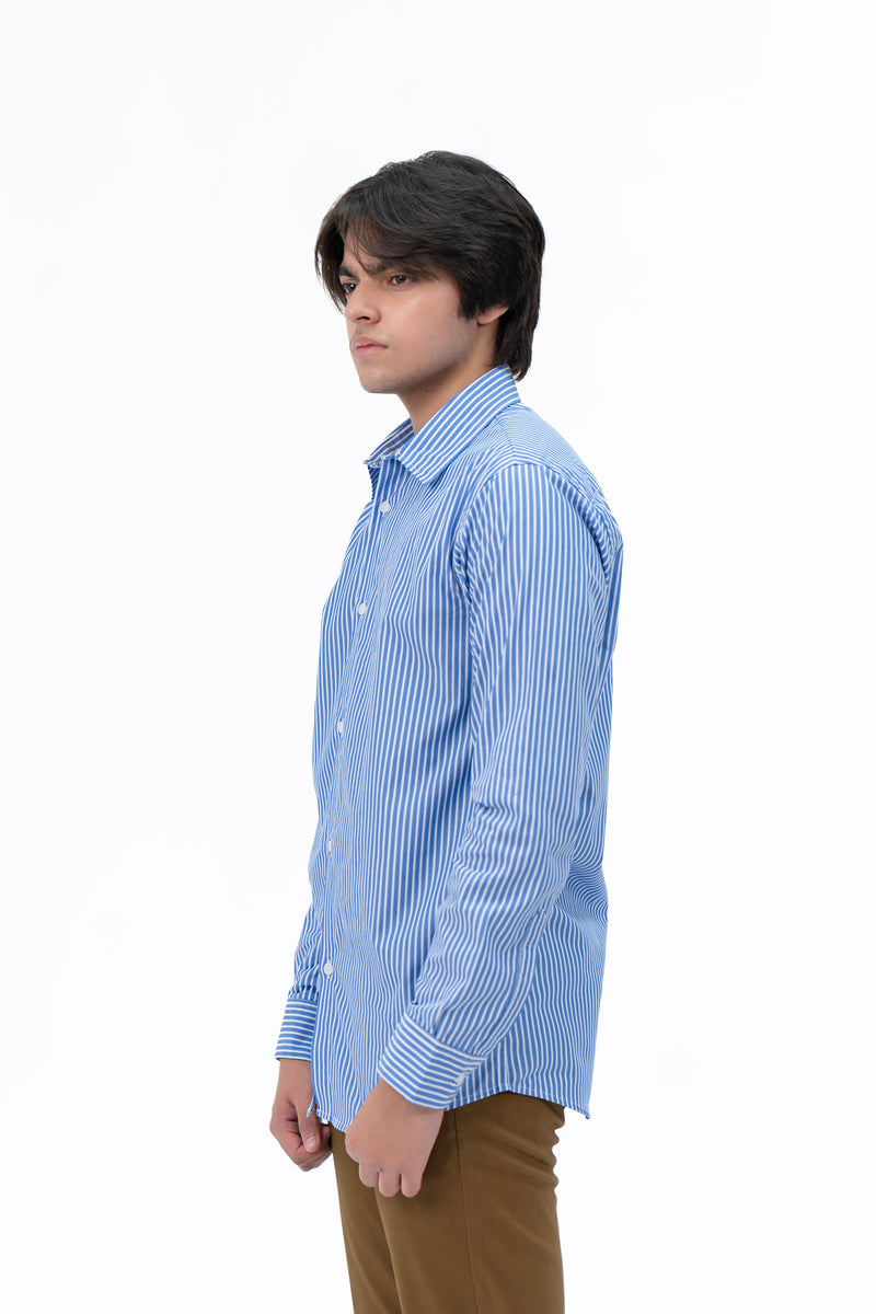 Men's Regular Fit Full Sleeve Shirt - Blue White Pinstripe