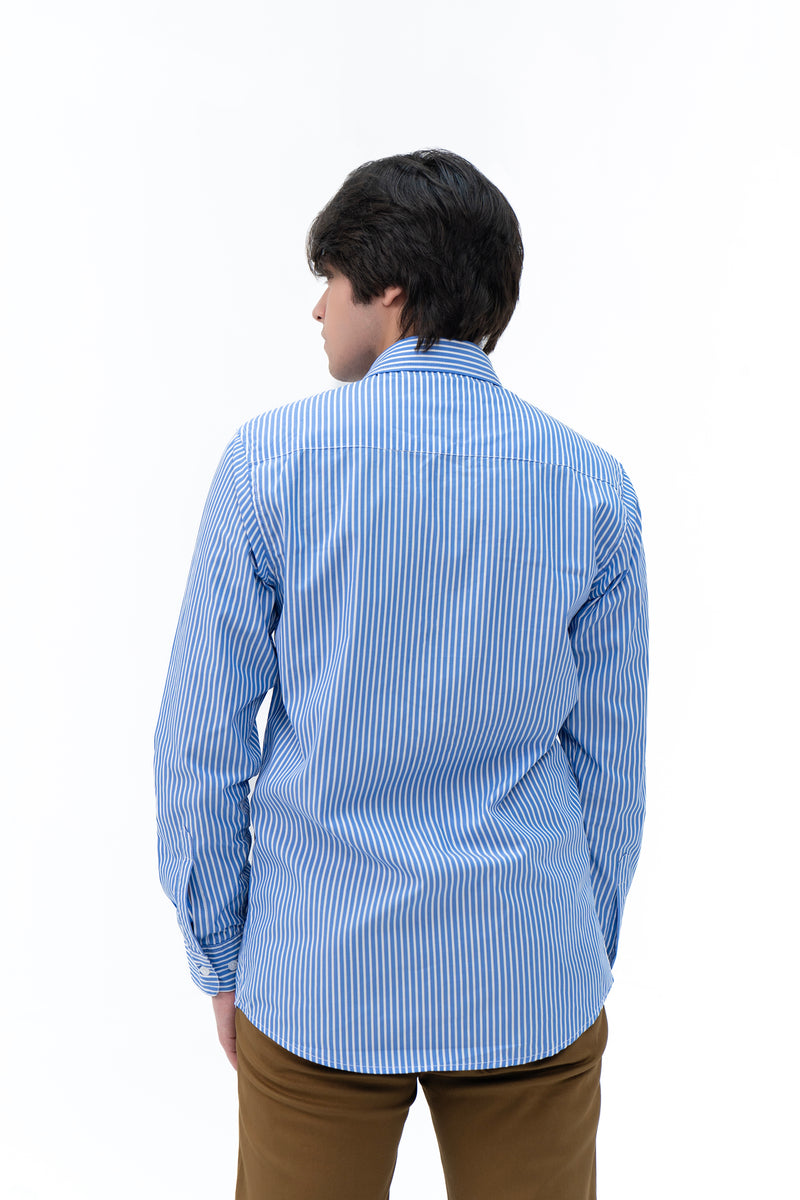 Men's Regular Fit Full Sleeve Shirt - Blue White Pinstripe