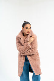 Oversized Sherpa Coat - Dusty Pink