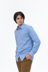 Men's Regular Fit Full Sleeve Shirt - Blue White Pinstripe