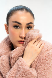 Oversized Sherpa Coat - Dusty Pink