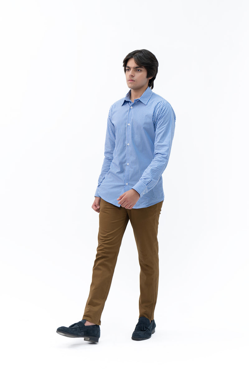 Men's Regular Fit Full Sleeve Shirt - Blue White Pinstripe