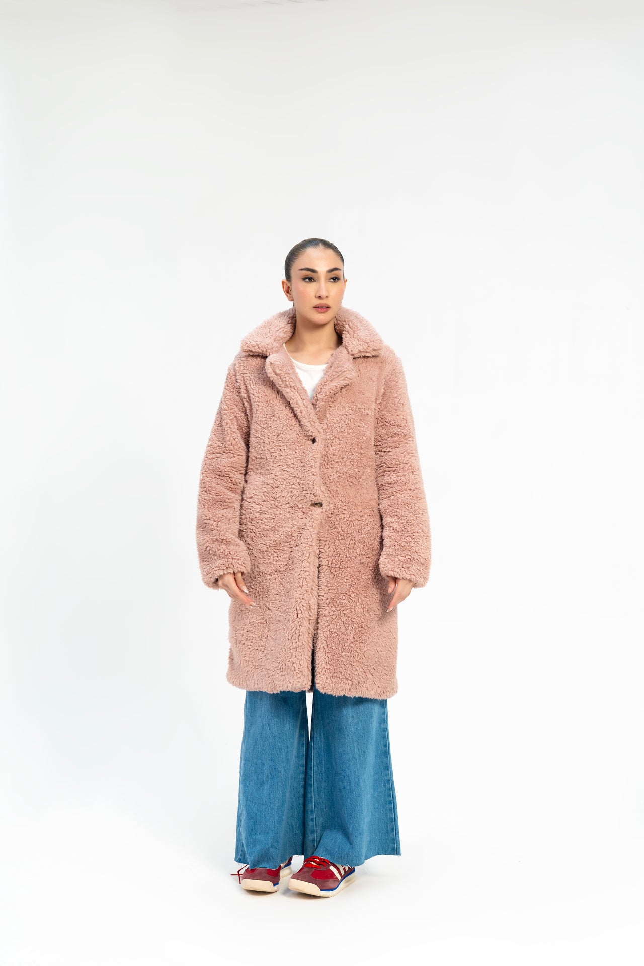 Oversized Sherpa Coat - Dusty Pink