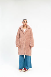 Oversized Sherpa Coat - Dusty Pink