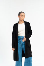 Open Front Suede Coat - Black