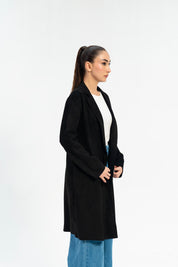 Open Front Suede Coat - Black
