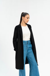 Open Front Suede Coat - Black