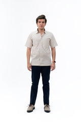 Men's Regular Fit Short Sleeved Linen Shirt - Stone