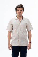 Men's Regular Fit Short Sleeved Linen Shirt - Stone