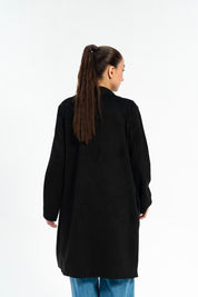 Open Front Suede Coat - Black