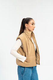 Boxy Fit Puffer Vest - Light Brown