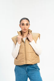 Boxy Fit Puffer Vest - Light Brown