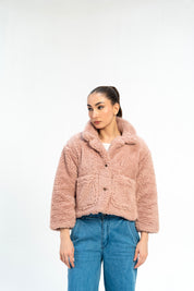 Cropped Sherpa Jacket with Patch Pockets - Dusty Pink