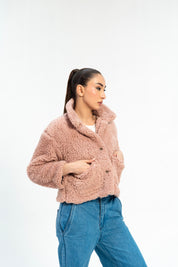 Cropped Sherpa Jacket with Patch Pockets - Dusty Pink