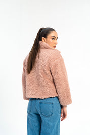 Cropped Sherpa Jacket with Patch Pockets - Dusty Pink