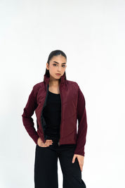 Contrast Puffer Jacket - Maroon