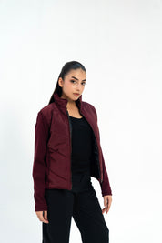 Contrast Puffer Jacket - Maroon