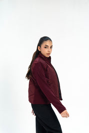 Contrast Puffer Jacket - Maroon