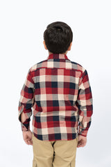 Boys Overshirt with Pockets in Flannel - Red Beige Check