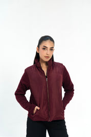 Contrast Puffer Jacket - Maroon