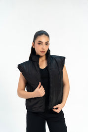 Boxy Fit Puffer Vest - Black