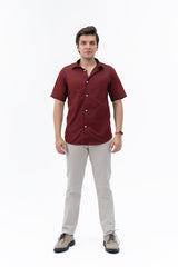 Men's Short Sleeved Curved Hem Shirt - Maroon