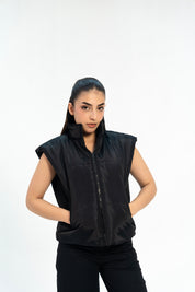Boxy Fit Puffer Vest - Black