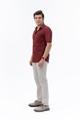 Men's Short Sleeved Curved Hem Shirt - Maroon