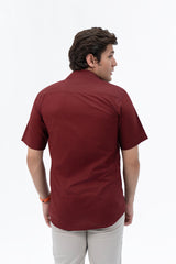 Men's Short Sleeved Curved Hem Shirt - Maroon