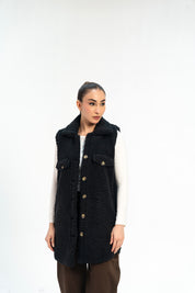 Sherpa Long Vest - Black