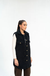 Sherpa Long Vest - Black