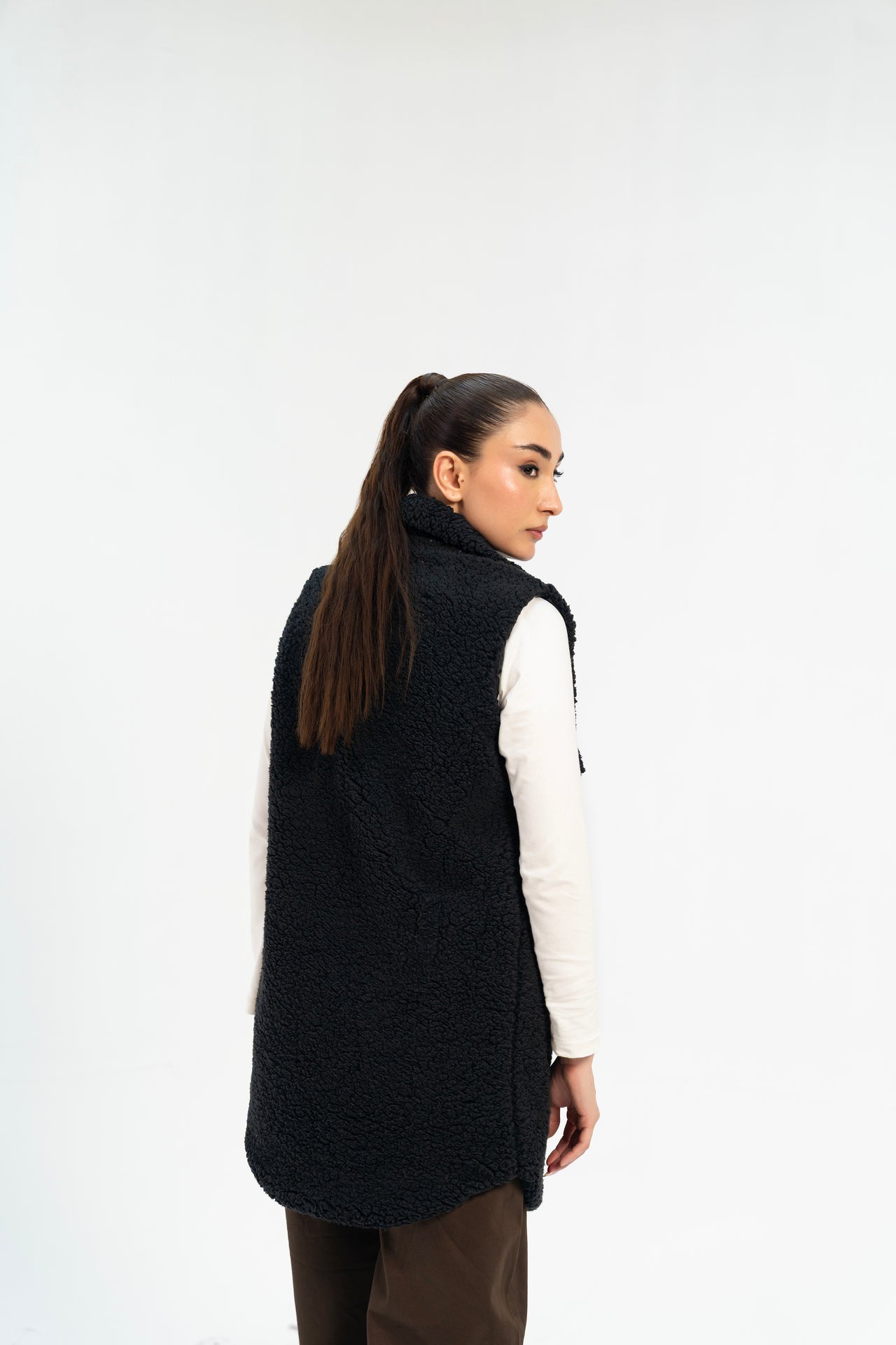 Sherpa Long Vest - Black
