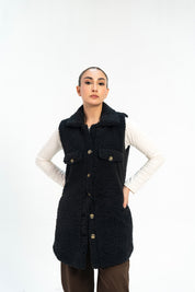 Sherpa Long Vest - Black