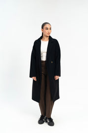 Oversized Belted Wool Coat - Black