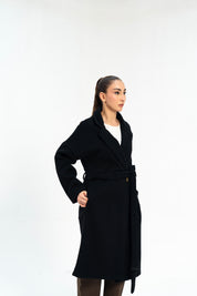 Oversized Belted Wool Coat - Black