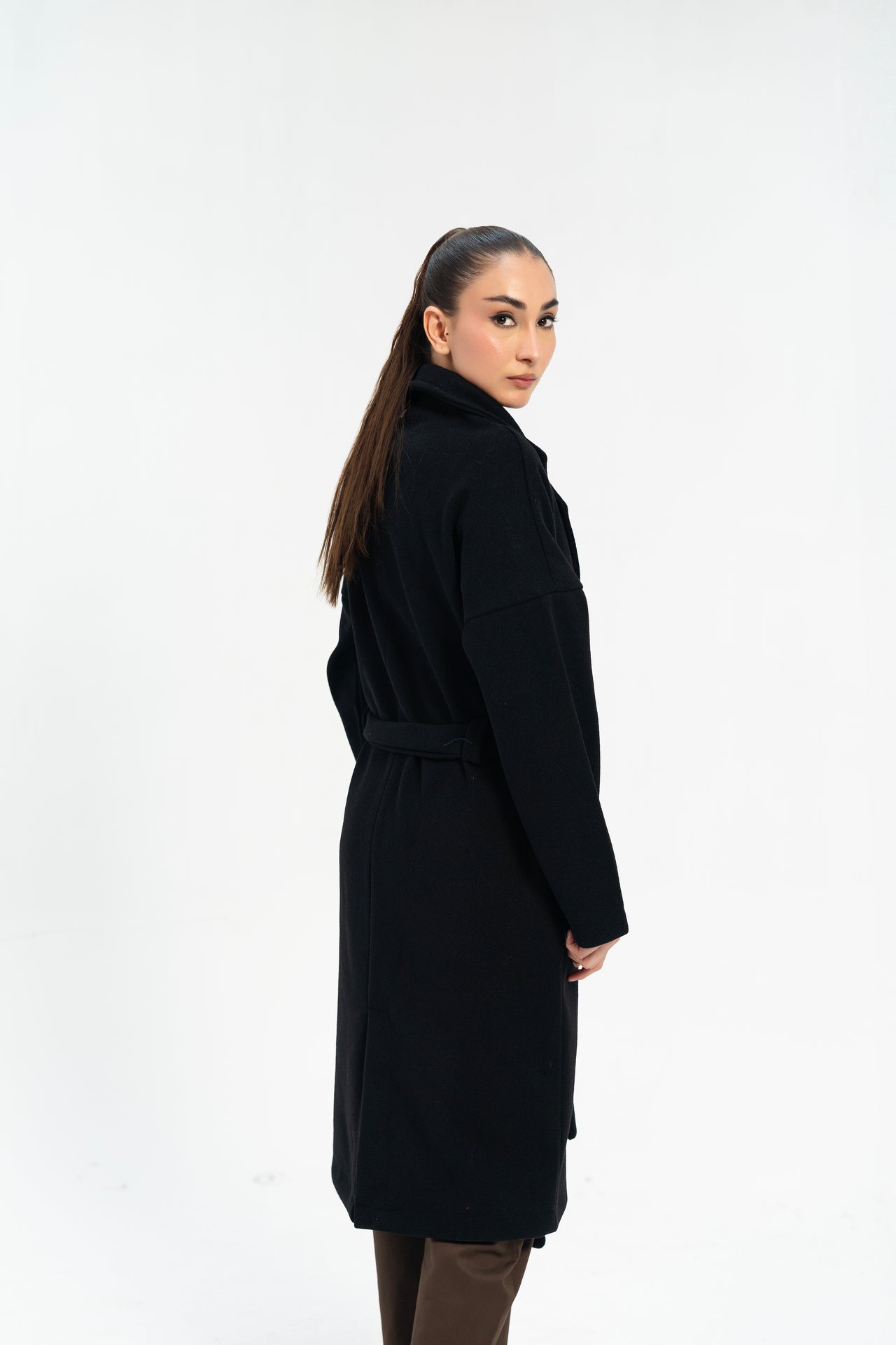 Oversized Belted Wool Coat - Black