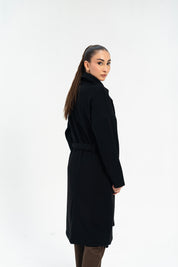 Oversized Belted Wool Coat - Black