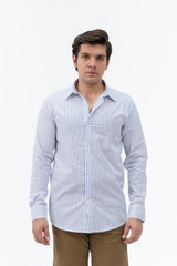 Men's Regular Fit Full Sleeve Shirt - White Blue Pinstripe