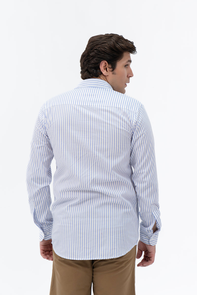 Men's Regular Fit Full Sleeve Shirt - White Blue Pinstripe