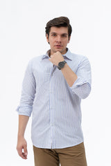 Men's Regular Fit Full Sleeve Shirt - White Blue Pinstripe