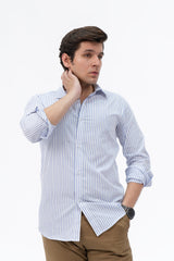 Men's Regular Fit Full Sleeve Shirt - White Blue Pinstripe